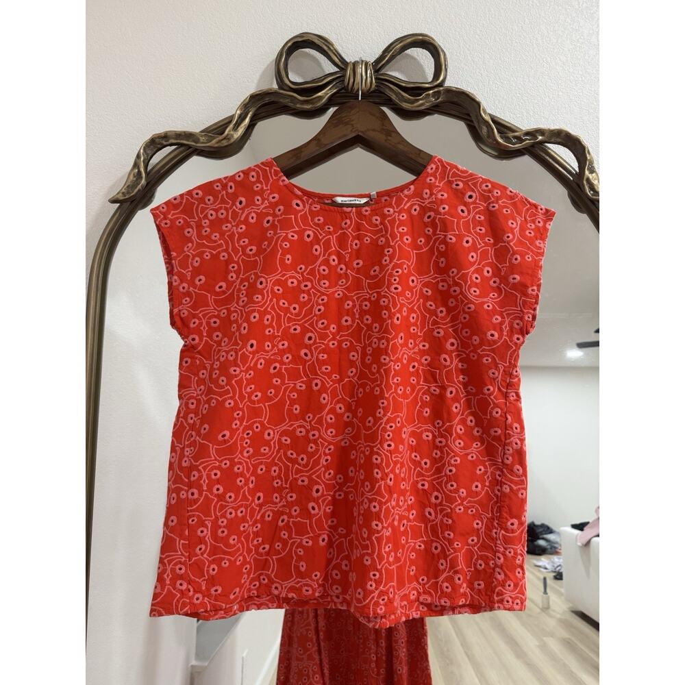 Anthropologie Women’s Marimekko Nilan Retukka Red Eyelet SET Top 36 Skirt 40 - Picture 2 of 13